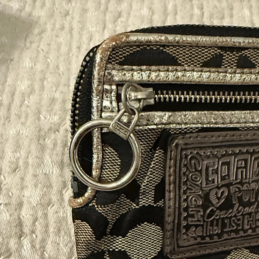 Coach Black and Silver Signature Wristlet Card Case